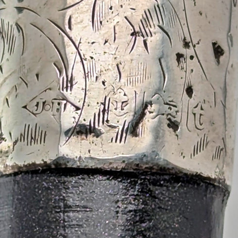 1918 British antique men's pure silver decorated horn handle walking stick 82cm